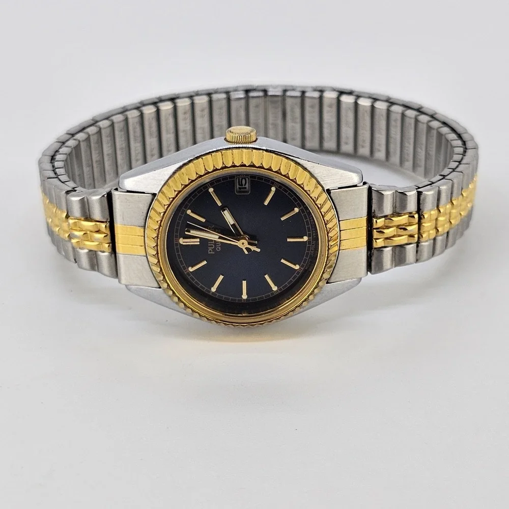 VTG Pulsar Women's Watch 24MM Black Dial Two Tone Stretch Band 5.75